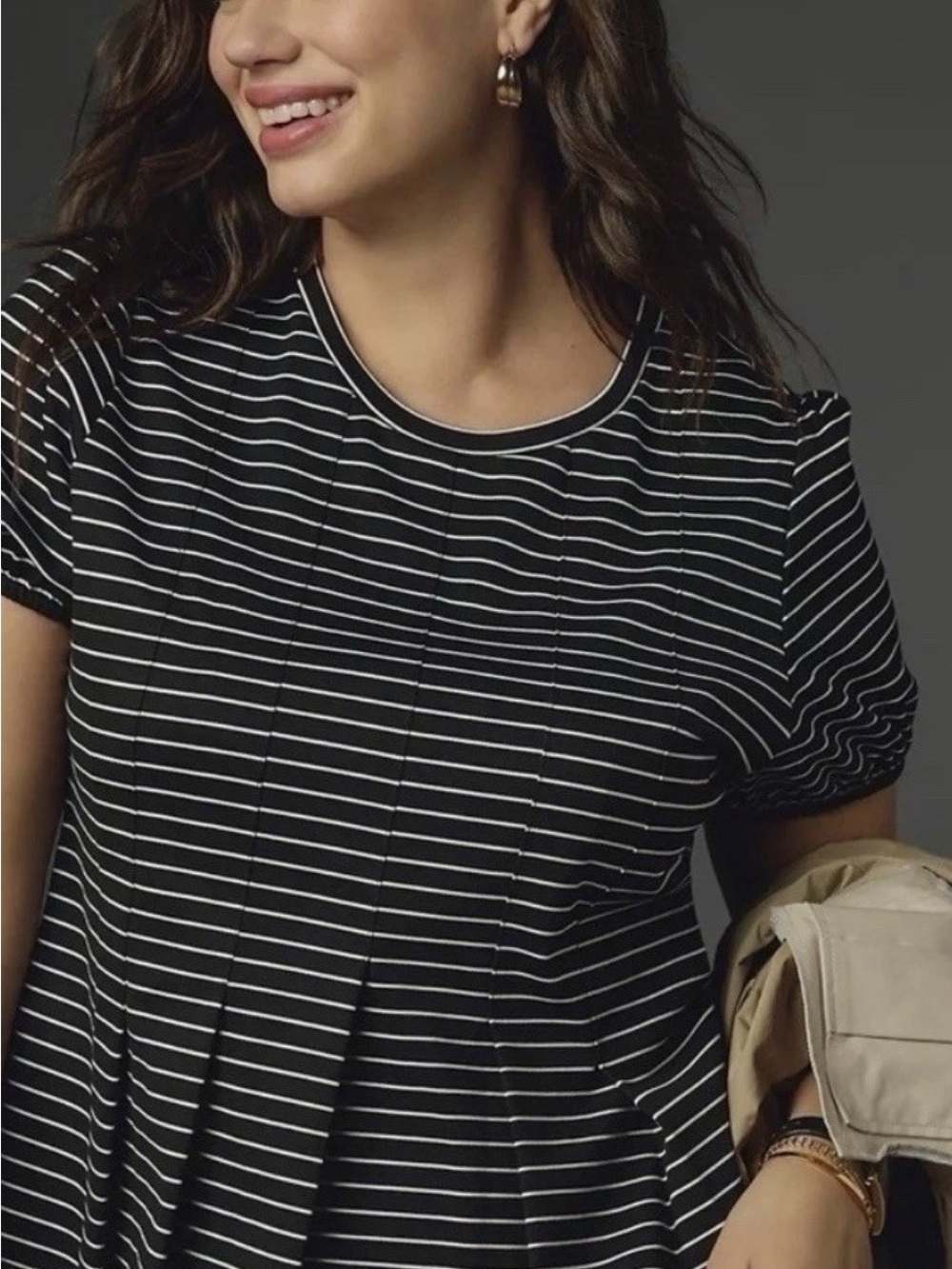 Anthropologie Maeve Black and White Striped Short Sleeve Tee L
